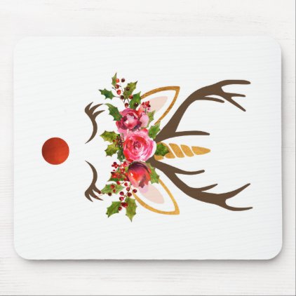 Unicorn Reindeer Antler / Christmas Flowers Mouse Pad