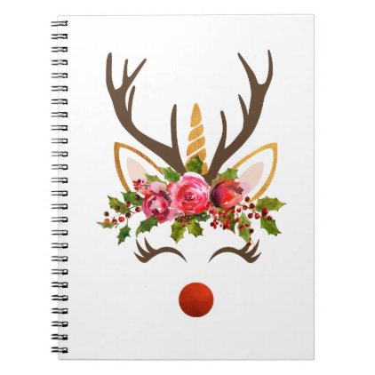 Unicorn Reindeer Antler / Christmas Flowers Notebook