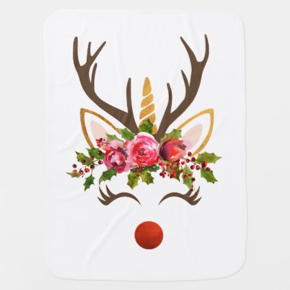 Unicorn Reindeer Antler / Christmas Flowers Swaddle Blanket