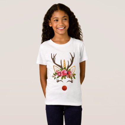 Unicorn Reindeer Antler / Christmas Flowers T-Shirt