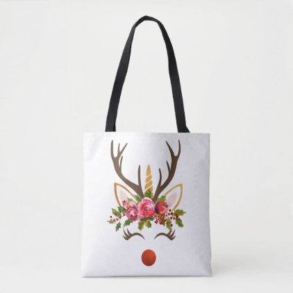 Unicorn Reindeer Antler / Christmas Flowers Tote Bag