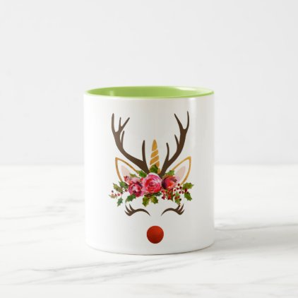 Unicorn Reindeer Antler / Christmas Flowers Two-Tone Coffee Mug