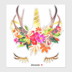 Unicorn Reindeer Lashes Floral Deer Antlers Sticker