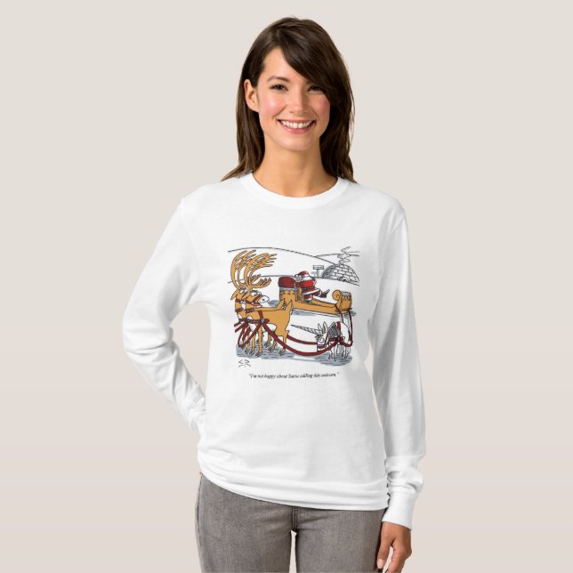 Unicorn Reindeer women white long sleeve shirt (Front Full)