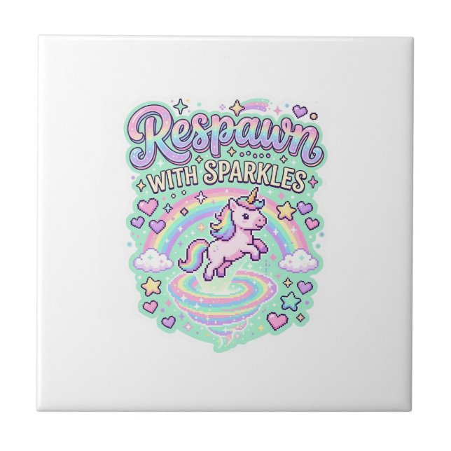 Unicorn Respawn with Sparkles Premium Vector Stick Ceramic Tile (Front)