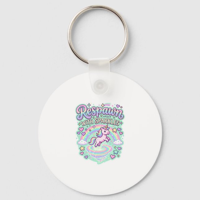 Unicorn Respawn with Sparkles Premium Vector Stick Keychain (Front)