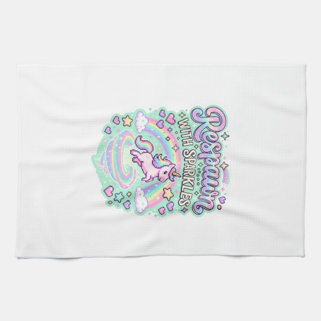 Unicorn Respawn with Sparkles Premium Vector Stick Kitchen Towel (Horizontal)