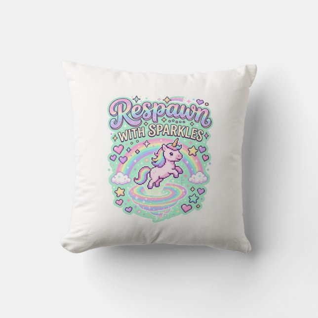 Unicorn Respawn with Sparkles Premium Vector Stick Throw Pillow (Front)