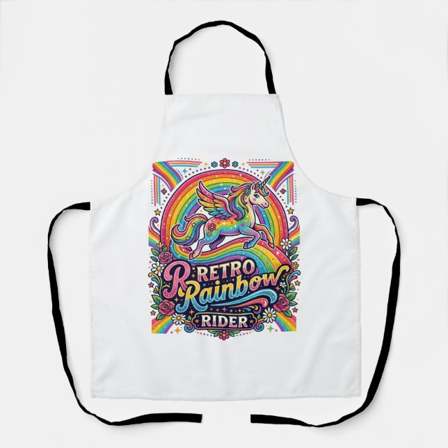 Unicorn Retro Rainbow Rider Apron (Front)