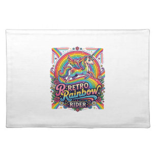 Unicorn Retro Rainbow Rider Cloth Placemat