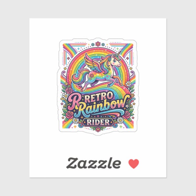 Unicorn Retro Rainbow Rider Sticker (Sheet)