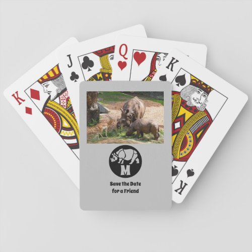 Unicorn Rhino Silhouette Monogram Photo Poker Cards