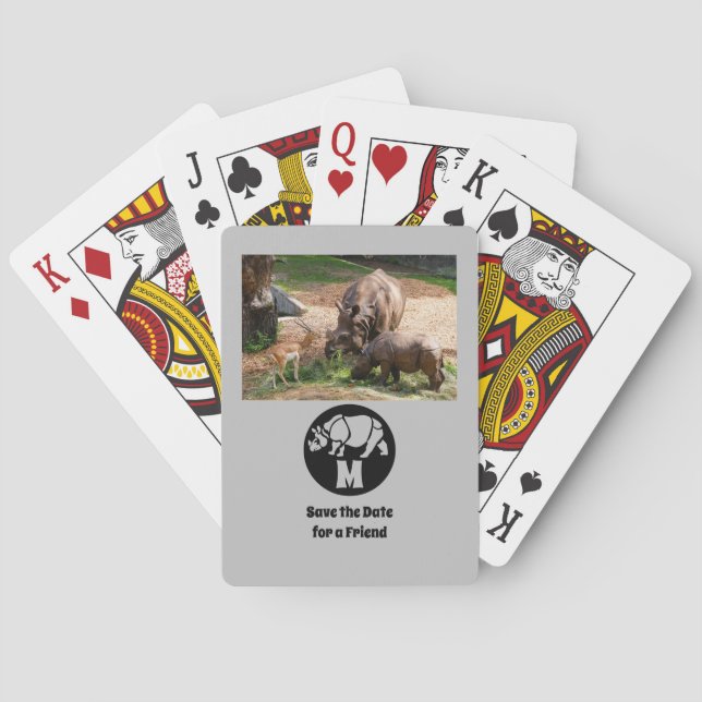 Unicorn Rhino Silhouette Monogram Photo Poker Cards (Back)