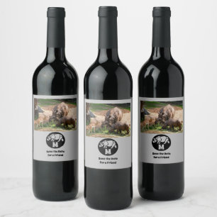 Unicorn Rhino Silhouette Monogram Photo Wine Label