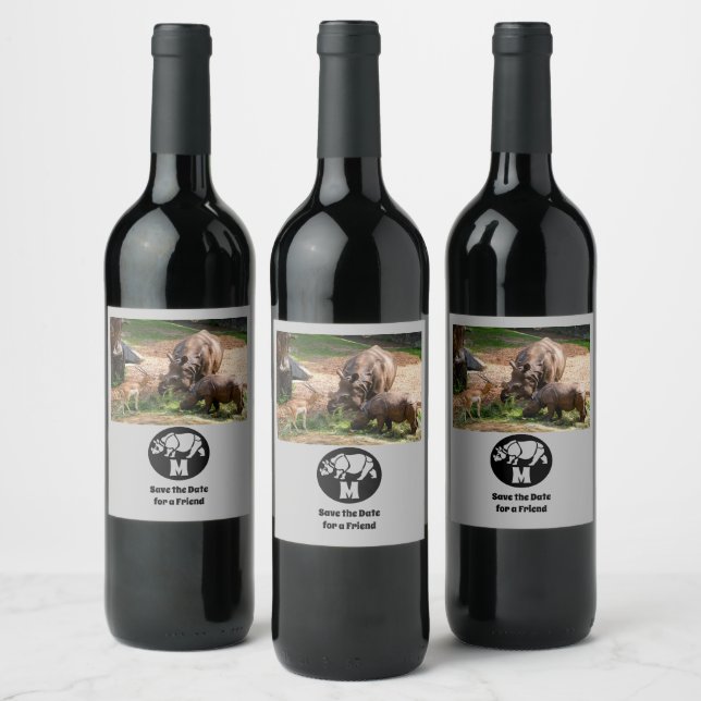 Unicorn Rhino Silhouette Monogram Photo Wine Label (Bottles)