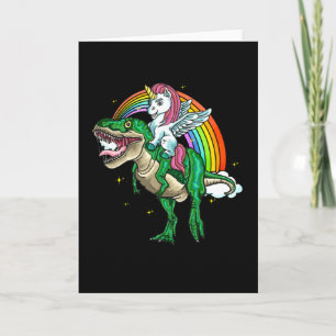 Unicorn Rides On T-Rex Funny Kids Men Gift Card