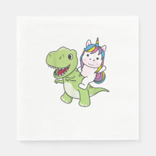 Unicorn Rides On Trex Cute Dinosaur With Unicorns  Napkins