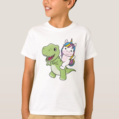 Unicorn Rides On Trex Cute Dinosaur With Unicorns T_Shirt