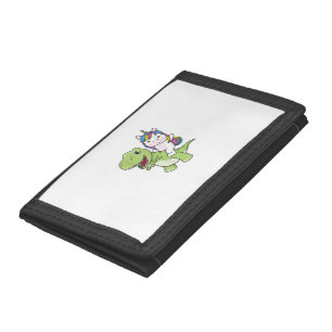 Unicorn Rides On Trex Cute Dinosaur With Unicorns Tri-fold Wallet