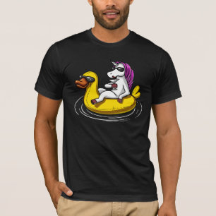 Unicorn Riding Bath Duck Float Funny Pool Party T-Shirt