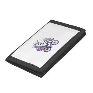Unicorn Riding Bicycle Boys Girls Women Kids Teens Tri-fold Wallet