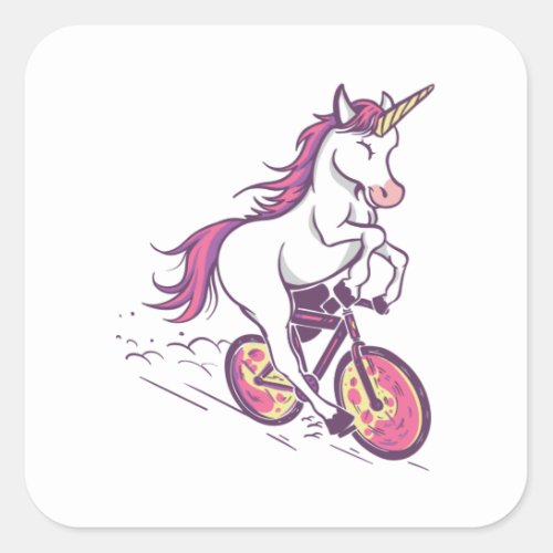 UNICORN RIDING BIKE SQUARE STICKER