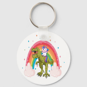 Unicorn Riding Dinosaur Basic Button  Keychain