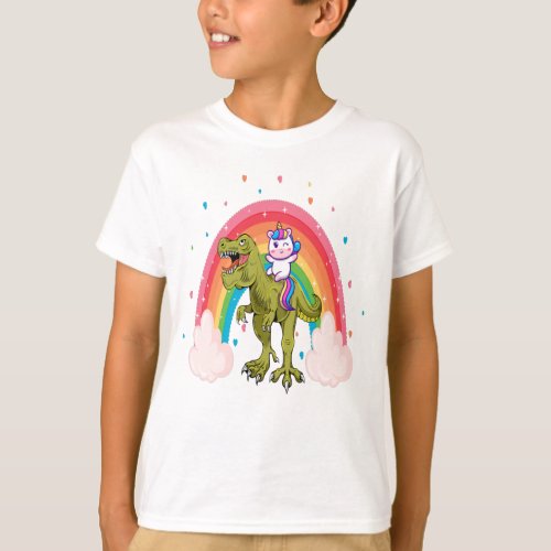 Unicorn Riding Dinosaur Boy T_Shirt