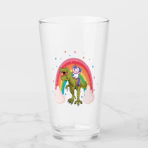 Unicorn Riding Dinosaur Drinking Glass