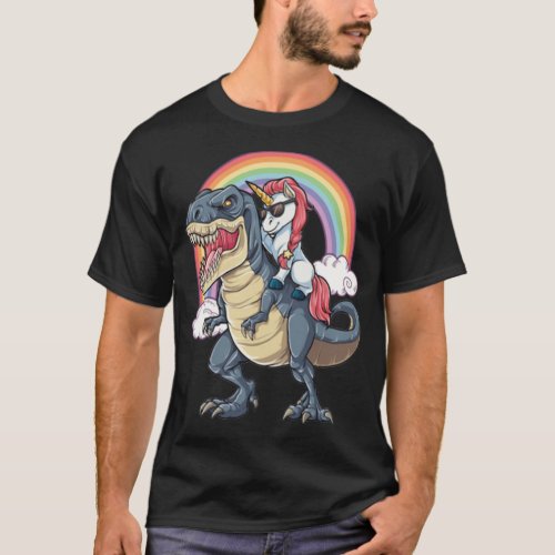 Unicorn Riding Dinosaur love father  T_Shirt