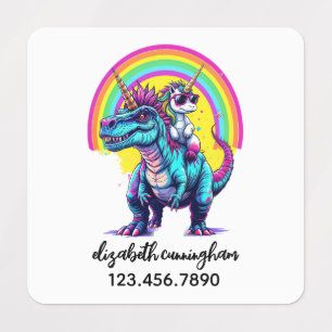 Unicorn Riding Dinosaur Rainbow Name school Kids' Labels