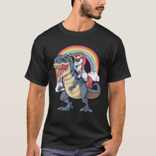 Unicorn Riding Dinosaur T rex Boys Girls Kids Rain T-Shirt