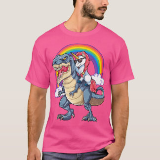 Unicorn Riding Dinosaur T Rex Funny Rainbow T-Shirt