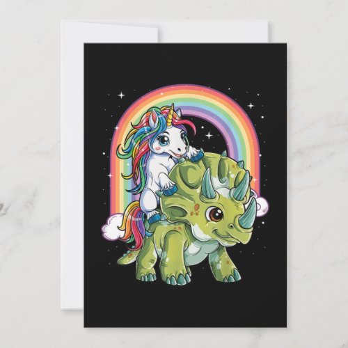 Unicorn Riding Dinosaur Triceratops Rainbow Invitation