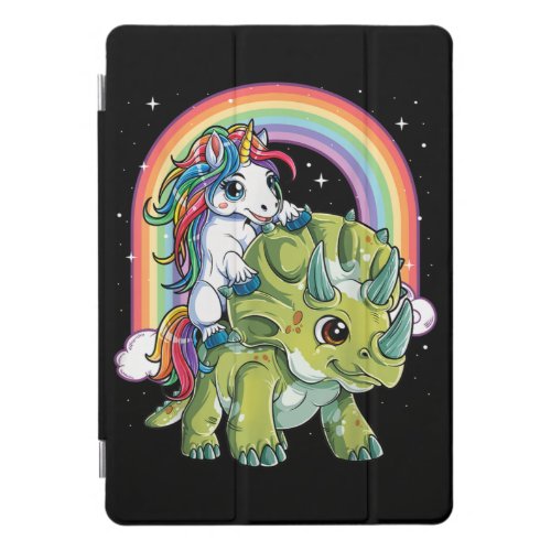 Unicorn Riding Dinosaur Triceratops Rainbow iPad Pro Cover