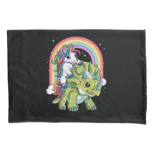 Unicorn Riding Dinosaur Triceratops Rainbow Pillow Case