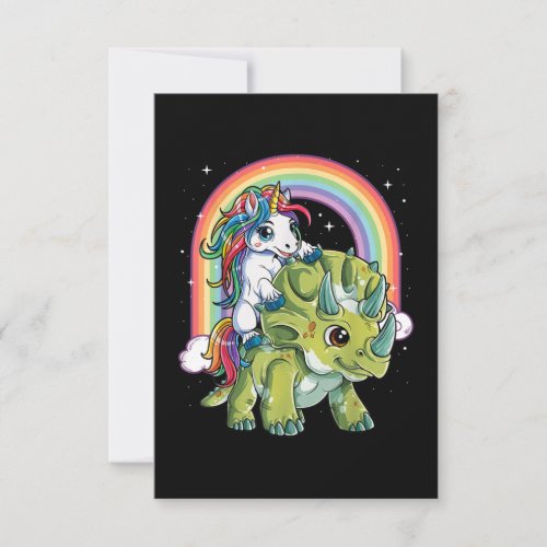 Unicorn Riding Dinosaur Triceratops Rainbow RSVP Card