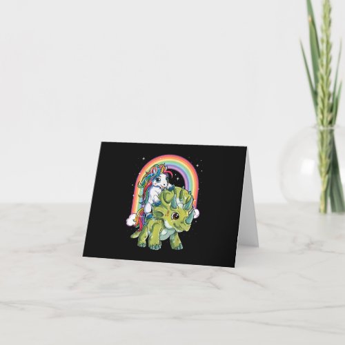Unicorn Riding Dinosaur Triceratops Rainbow Thank You Card