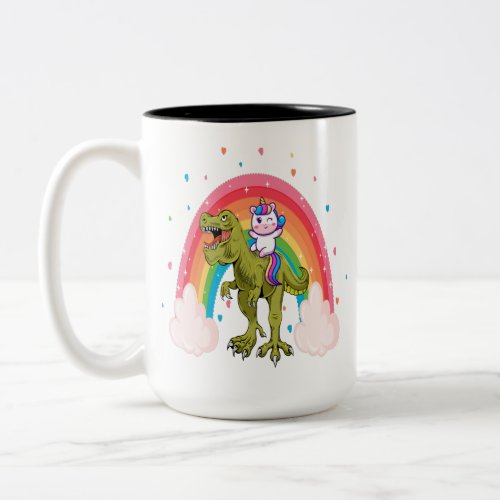 Unicorn Riding Dinosaur Two_Tone Coffee Mug