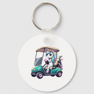 Unicorn Riding Golf Cart Boys Girls Women Kids Tee Keychain