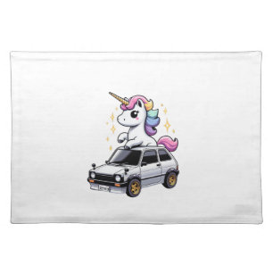 Unicorn Riding Kei Car Boys Girls Women Kids Teen Cloth Placemat