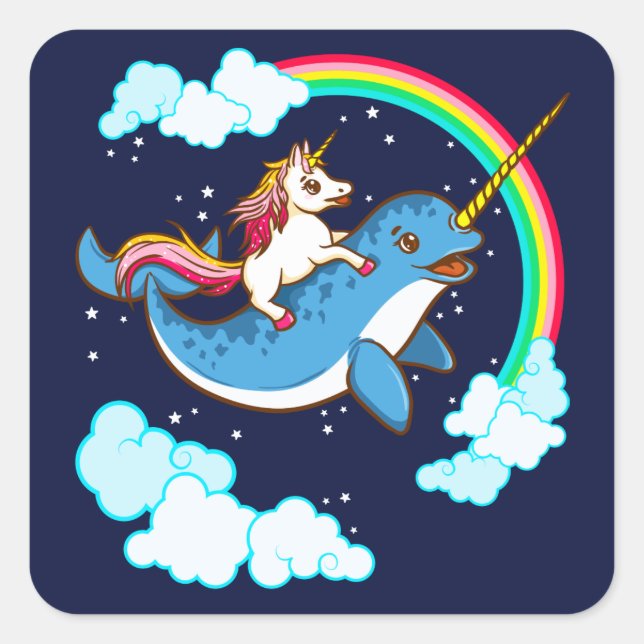 Unicorn Riding Narwhal Compact Square Sticker (Front)