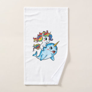 Unicorn Riding Narwhal Funny Women Rainbow Unicorn Hand Towel