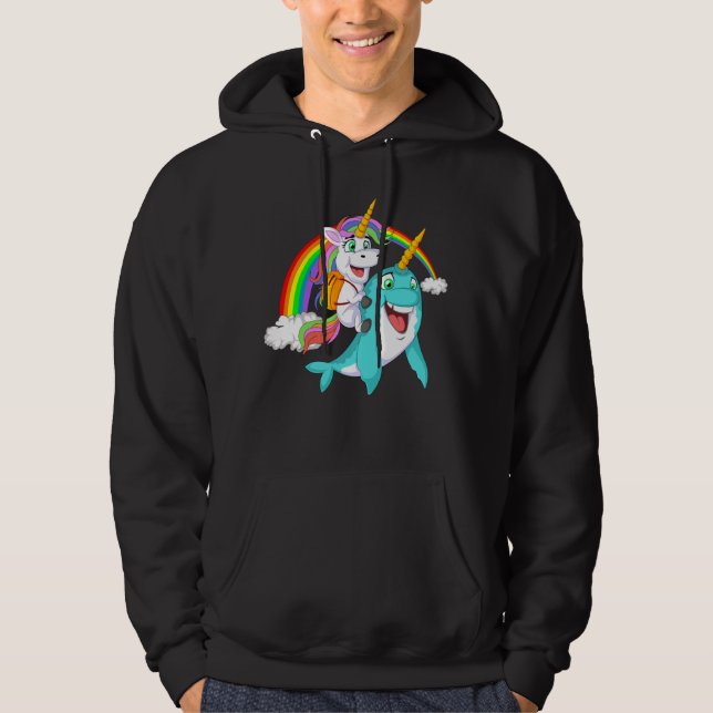 unicorn riding narwhal school hoodie (Front)