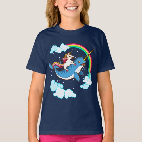 Unicorn Riding Narwhal T_Shirt