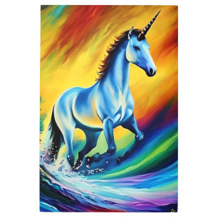 Unicorn Riding Rainbow Wall Art - Metal Print!