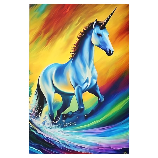 Unicorn Riding Rainbow Wall Art - Metal Print! (Front)