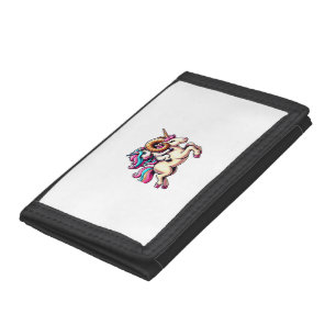 Unicorn Riding Ram Boys Girls Men Women Kids Rainb Tri-fold Wallet
