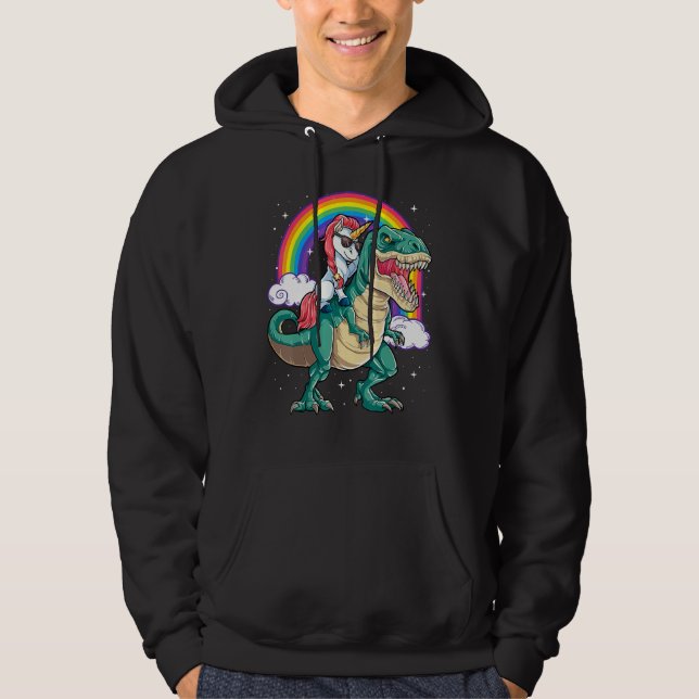 Unicorn Riding Rex Dinosaur Boys Girls Men Women R Hoodie (Front)