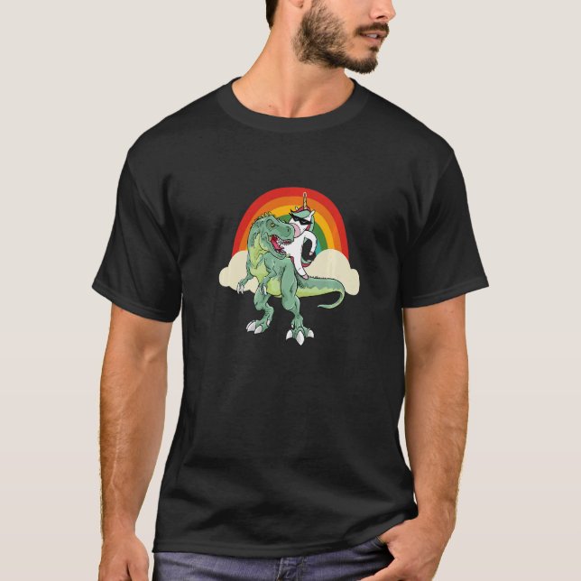 Unicorn Riding Rex Dinosaur Boys Girls Men Women R T-Shirt (Front)
